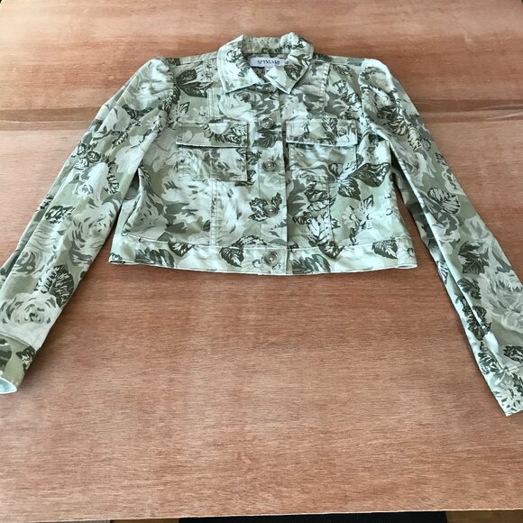 Derek Lam 10 Crosby Chloe Floral Cropped Cargo Jacket Women 4 Green Floral 17871 - Picture 1 of 13